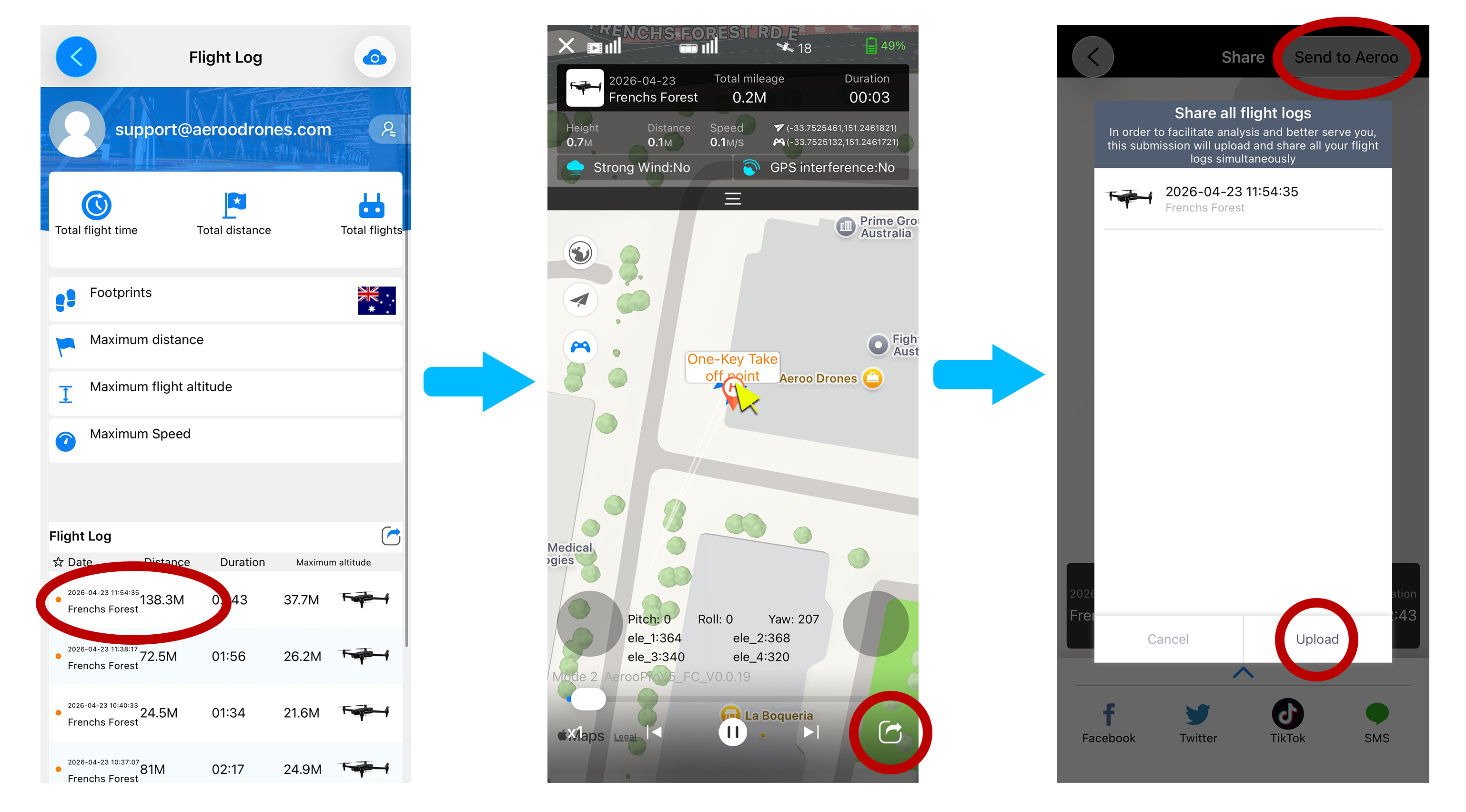 Selecting a flight to share with Aeroo